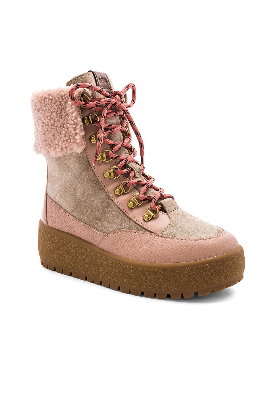 Coach Tyler Fold Over Fur Boot in Oat & Pale Blush