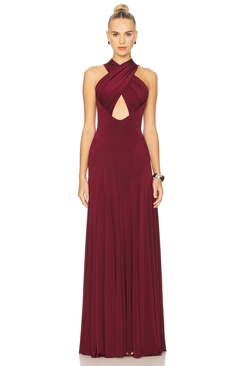 Ceren Ocak Draped Jersey Dress in Burgundy - size S