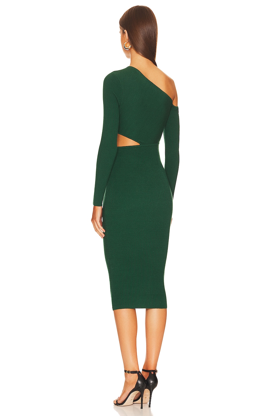 knee length dresses for ladies Linka Off-Shoulder Tie Back Midi Dress Forest Green