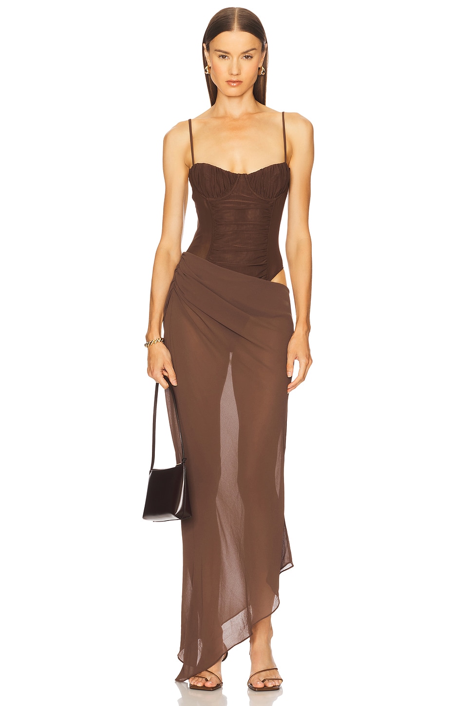 estrella maxi dress in nutshell brown Sheer Embellished Bodycon Mini Dress in Deep Cocoa - 10