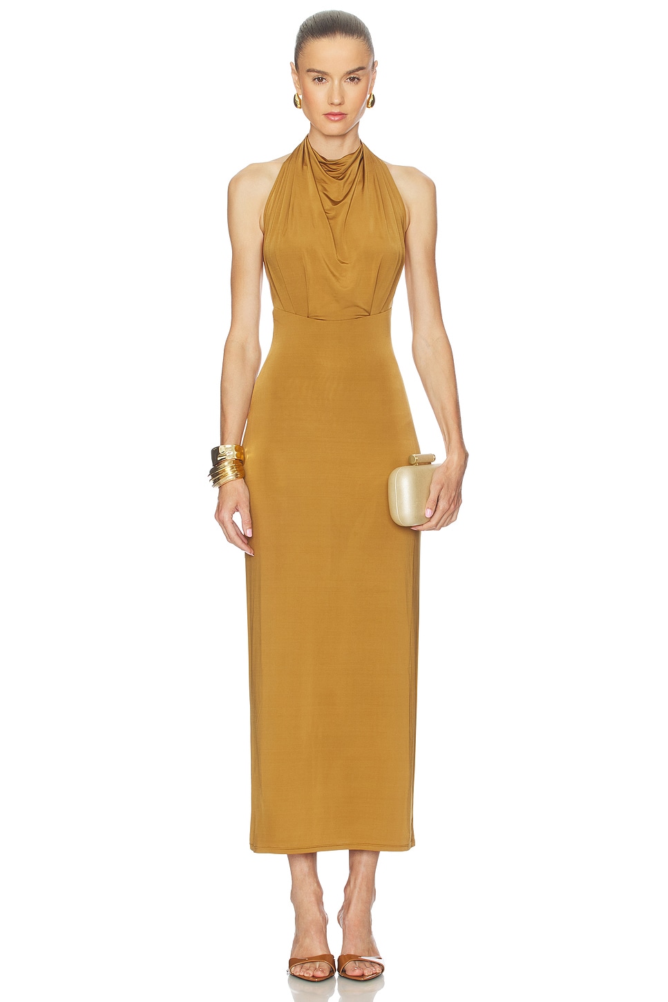 knee length dresses for ladies Sleevless French Ochre Midi Dress main image 0