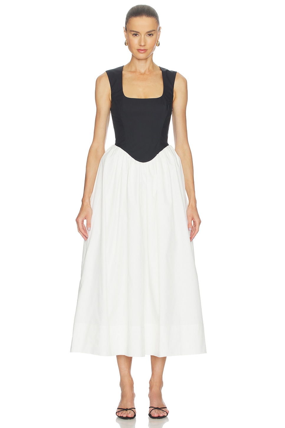workwear midi dress Square Neck Shapewear Midi Work Dress | Built-In Slimming