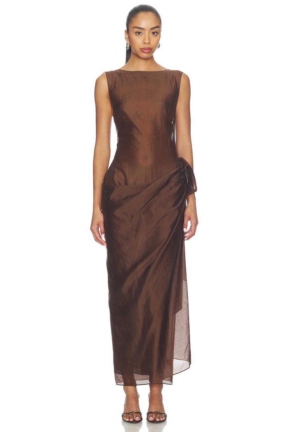 moroccan midi dress in dark brown camila coelho Mirelle Maxi Size:10S Terracotta Romee Strapless Maxi Dress