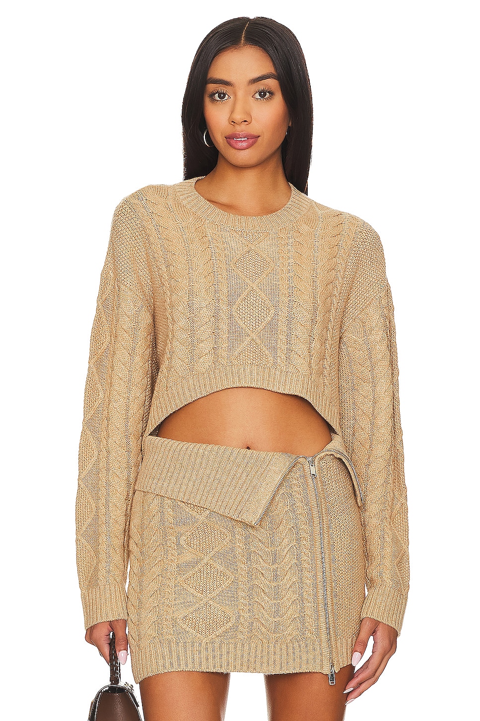 Camila Coelho Carmen Cropped Cable Crew in Beige | REVOLVE