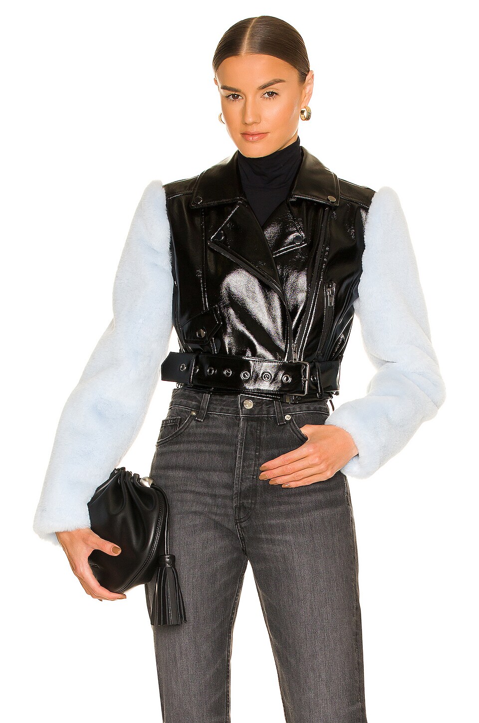Camila Coelho Florencia Moto Jacket in Black & Blue