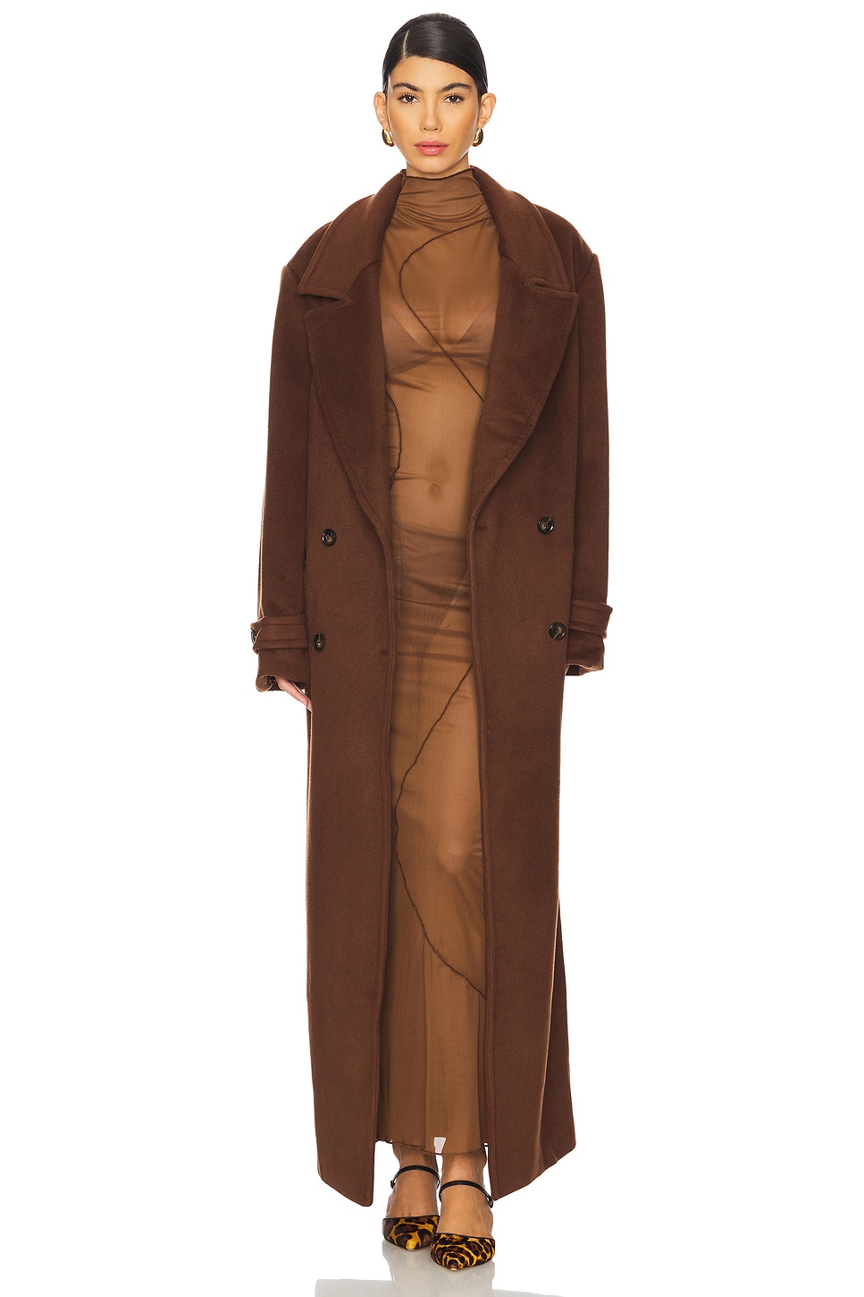 Camila Coelho Agatha Double Breasted Coat in Chocolate Brown