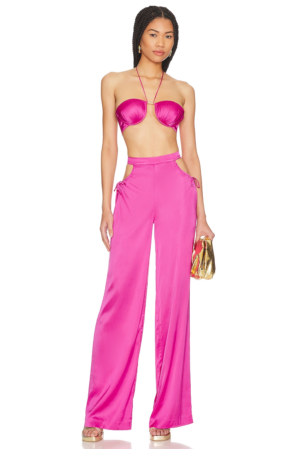 Good American Always Fits Plisse Pant in Fuchsia Pink001