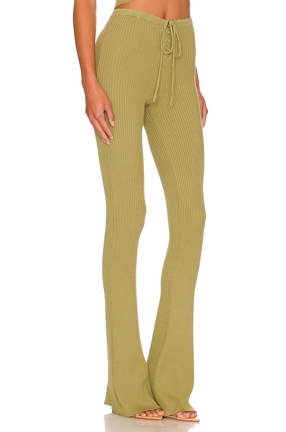 Camila Coelho Artemis Lace Up Knit Pant in Rosemary Green