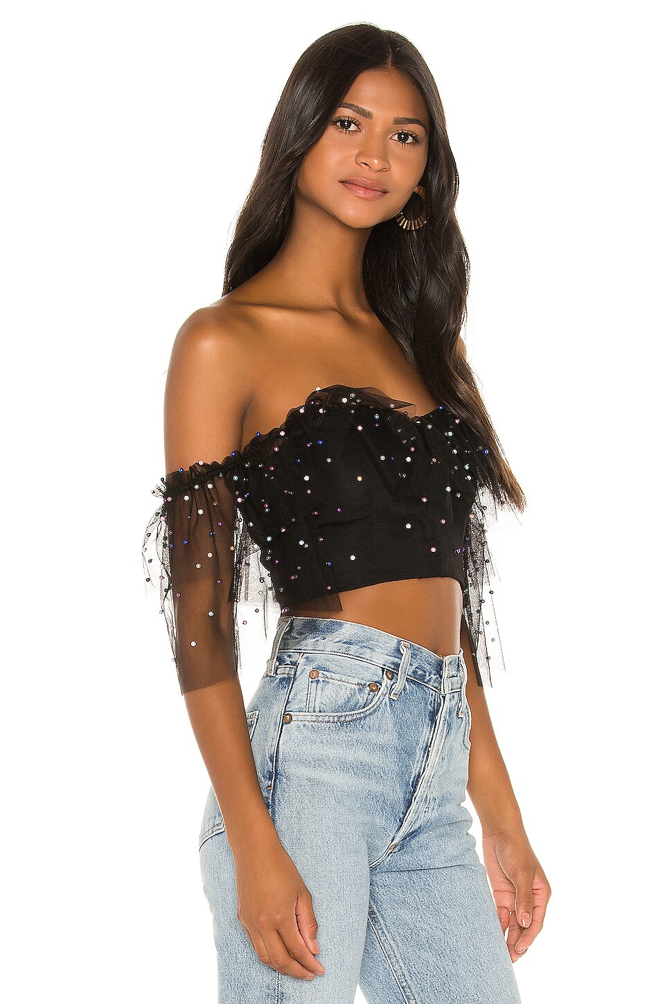 Camila Coelho Suza Crop Top in Black Multi Dot