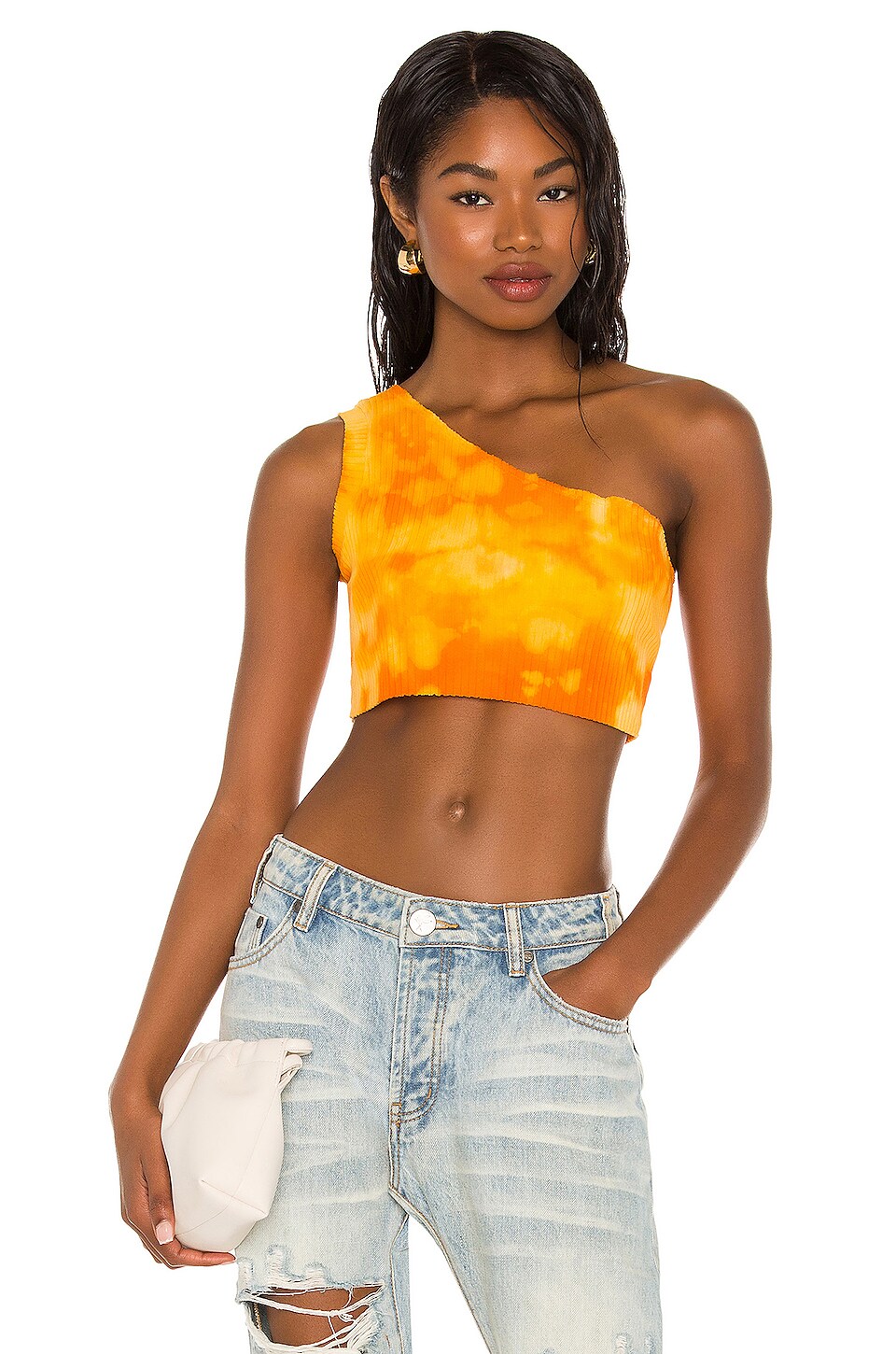 COTTON CITIZEN x REVOLVE One Shoulder Crop Tank in Orange Blast