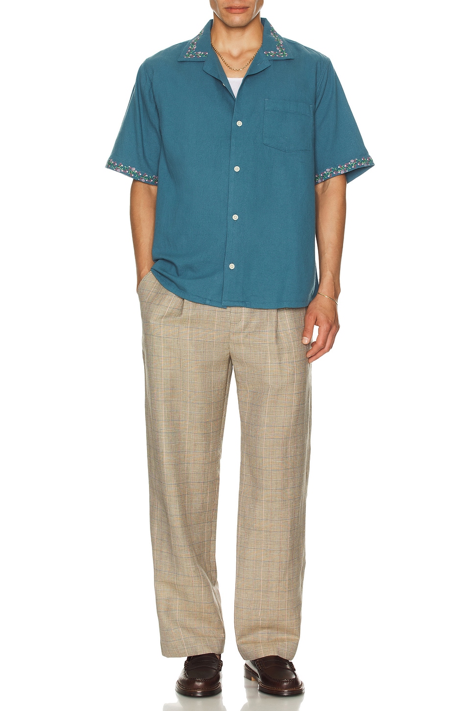 Plaid Linen Pleated Trouser