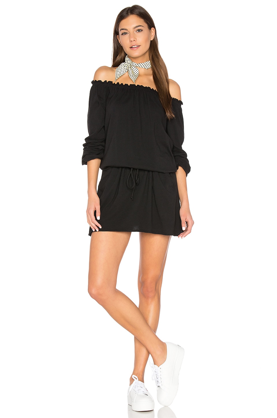 Unbalance Shoulder Shirring Mini Dress
