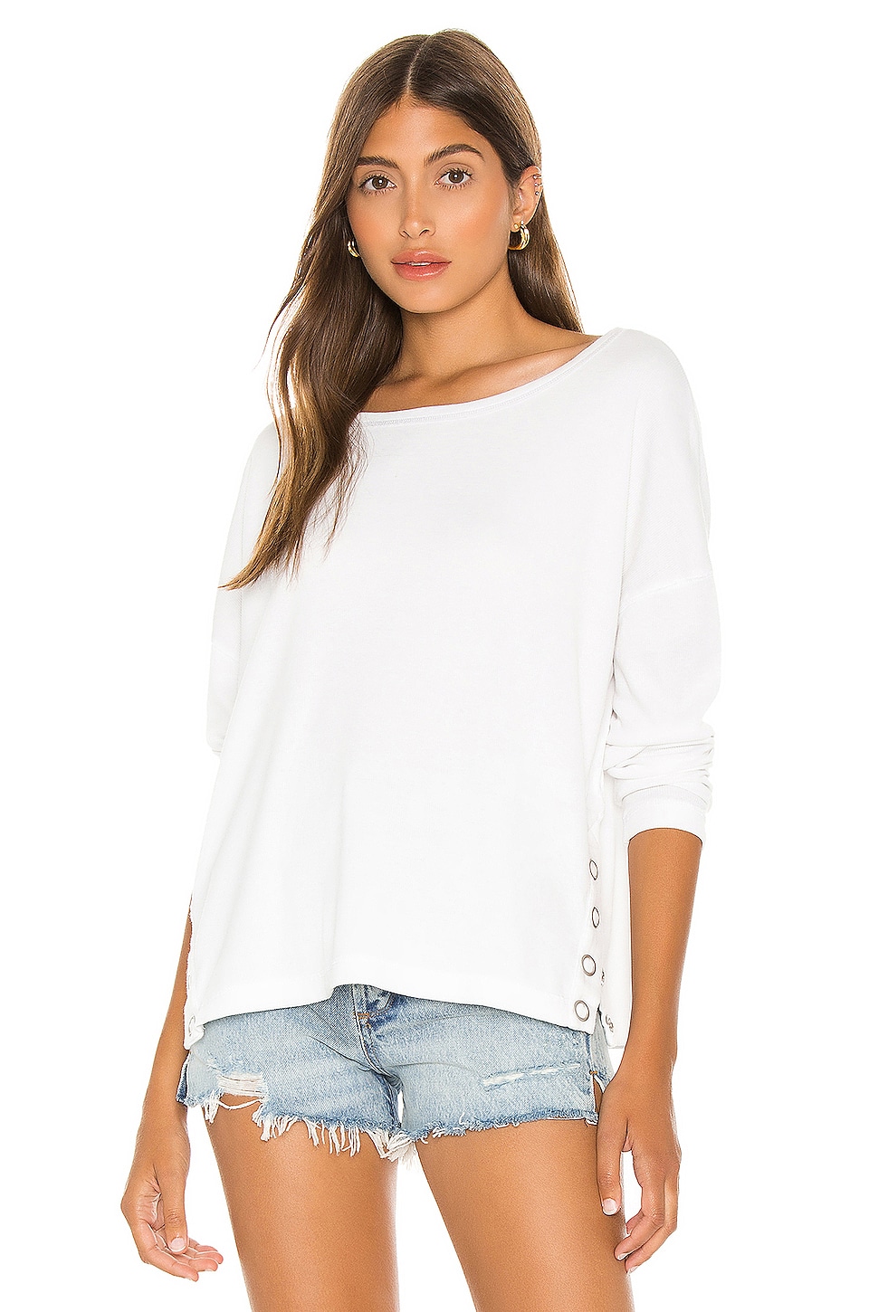 Chaser Snap Side Long Sleeve Pullover in White | REVOLVE