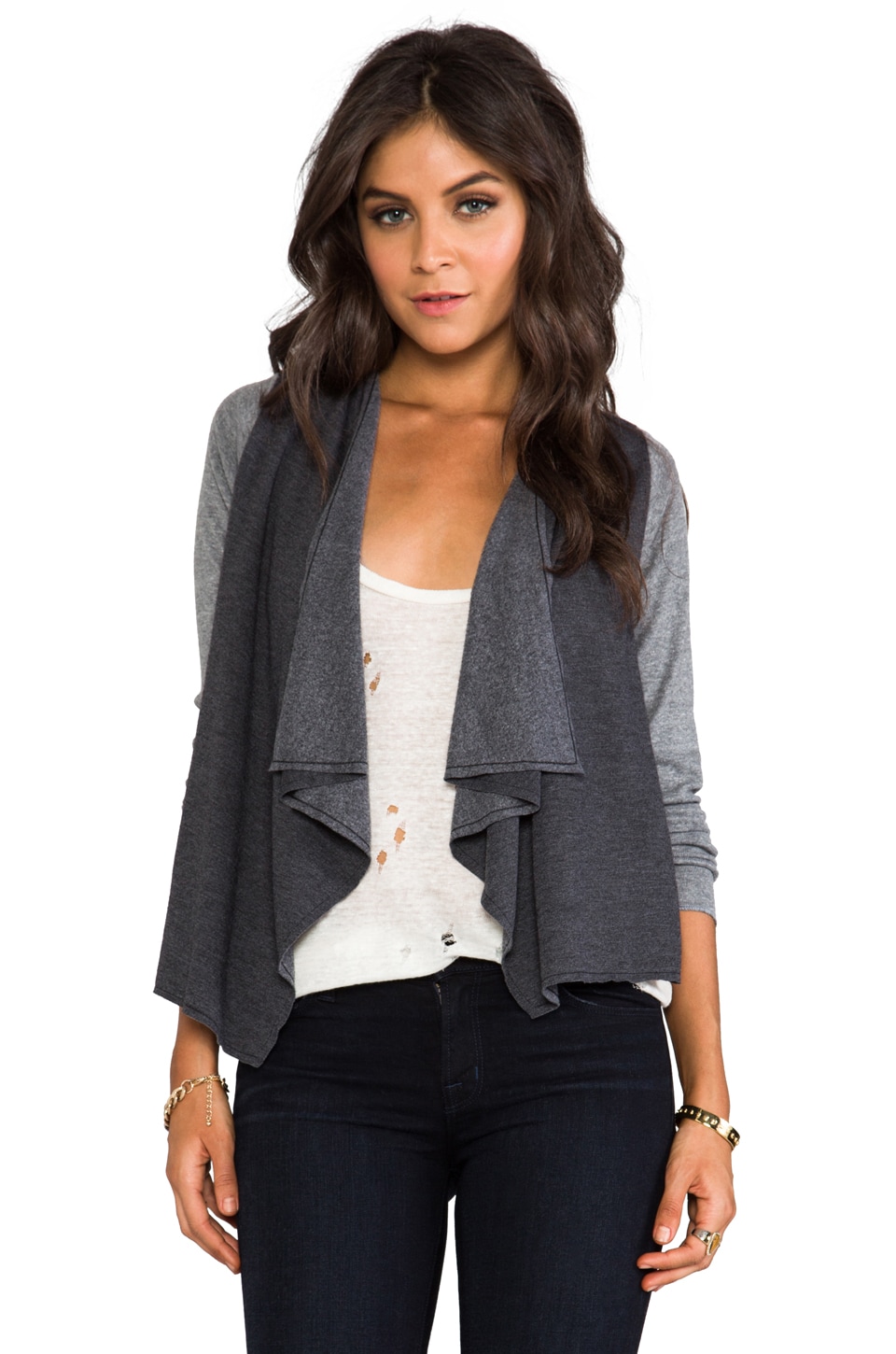 Chaser Drape Front Open Cardigan in Black | REVOLVE