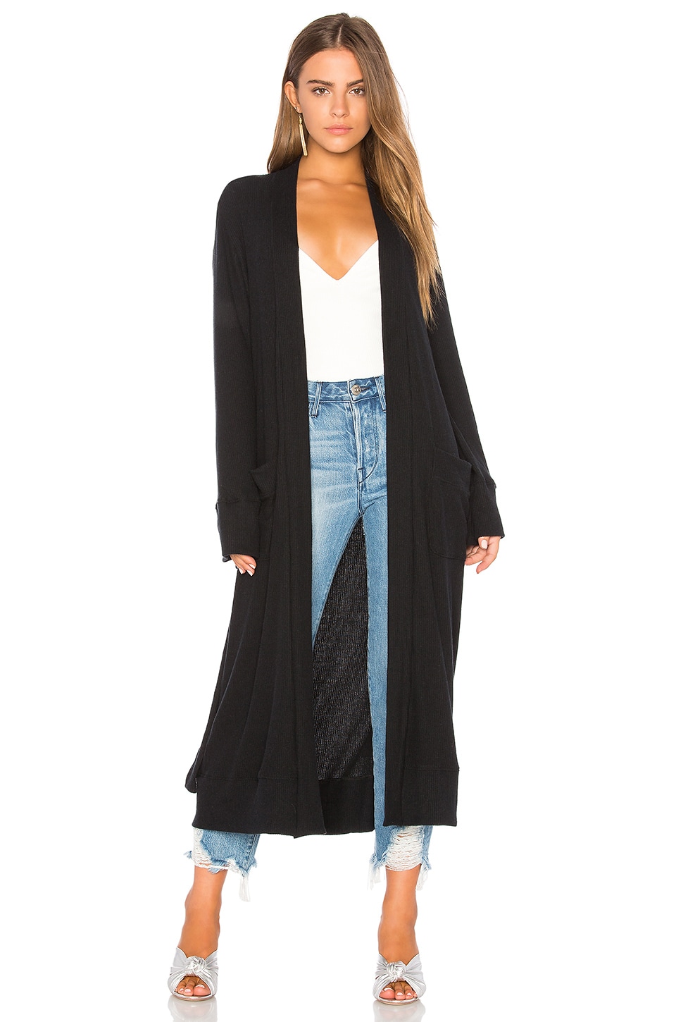 Chaser Love Rib Cardigan Robe in True Black REVOLVE