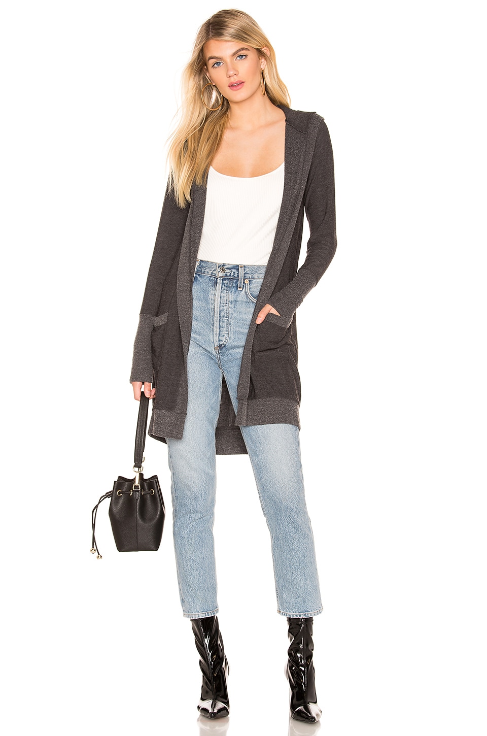 black hooded cardigan with pockets