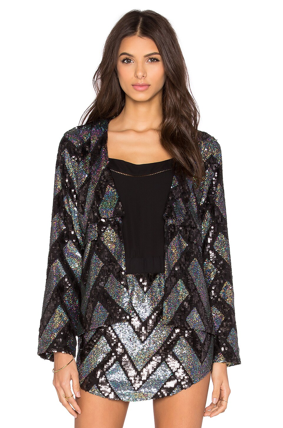 sequin tie belt blazer