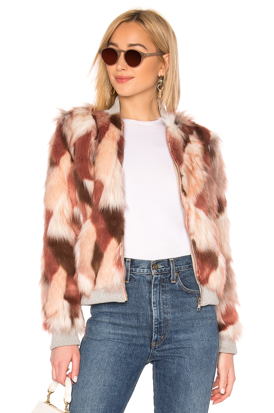 Chaser Faux Fur Bomber Jacket in Pink Calico | REVOLVE