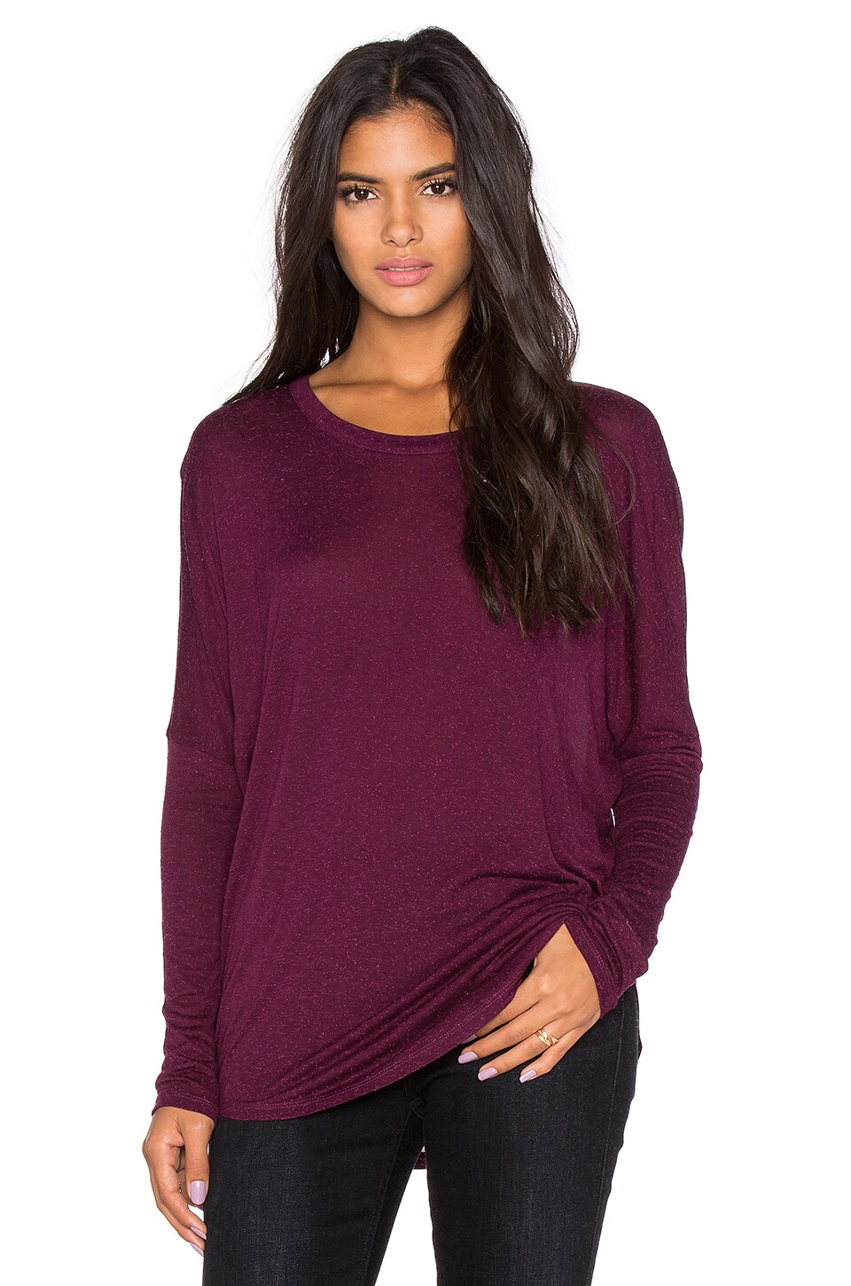 Chaser Oversized V Back Dolman Tee in Cabernet