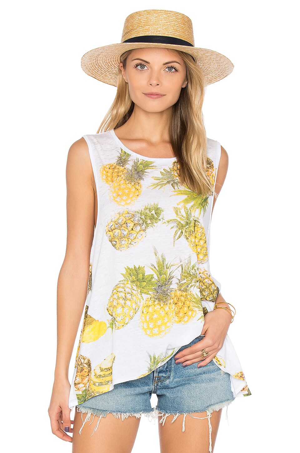 Chaser Pineapples Flounce Tank in White