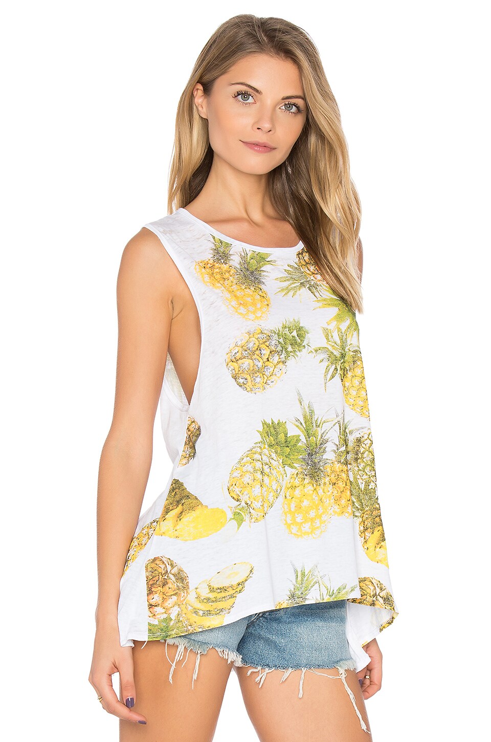 Chaser Pineapples Flounce Tank in White