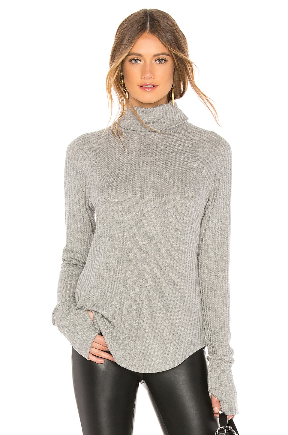 Chaser Thermal Raglan Turtleneck in Heather Grey | REVOLVE