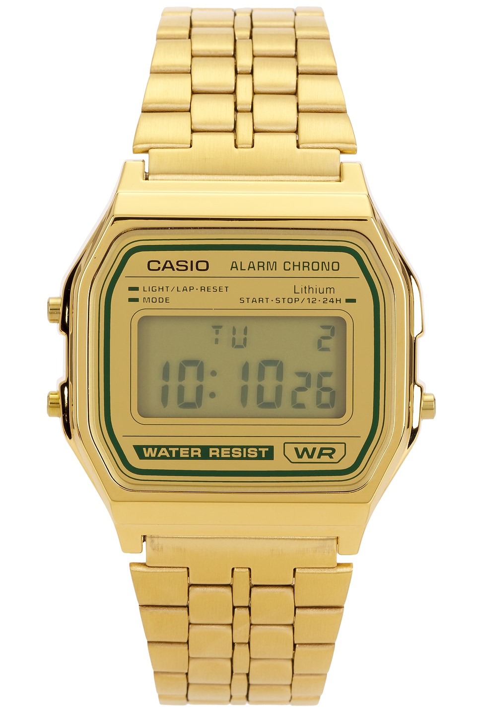 Casio A158 Series Watch in Metal Gold Green REVOLVE