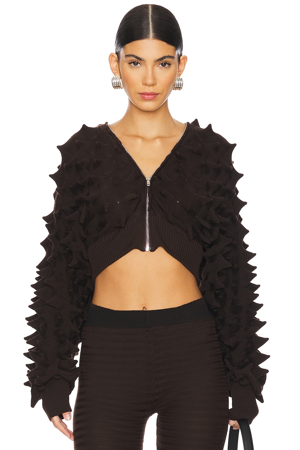 CHET LO Maxi Spike Batwing Cardigan in Brown | REVOLVE