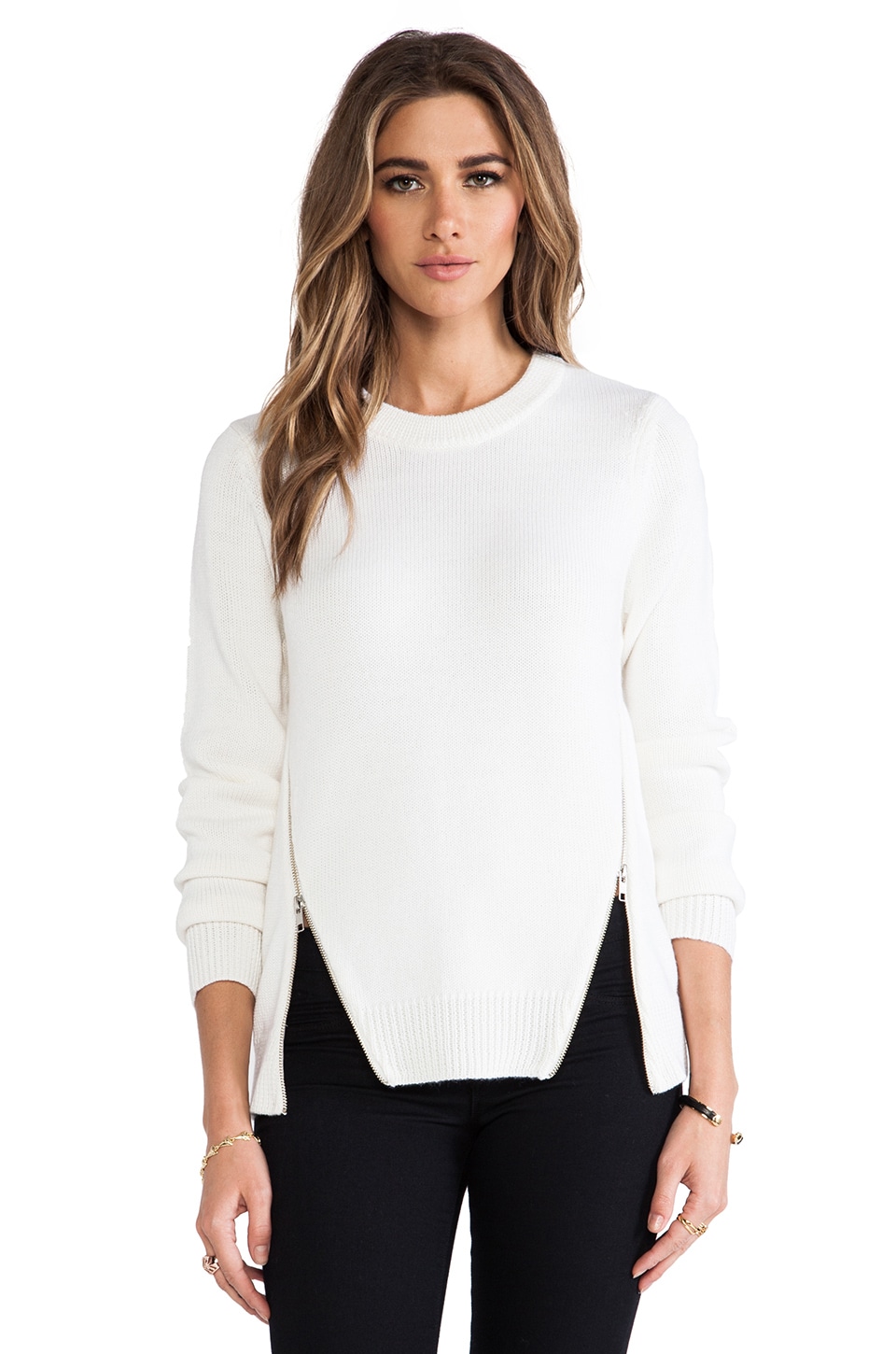 Cut25 by Yigal Azrouel Crewneck Side Zipper Sweater in Parchment ...