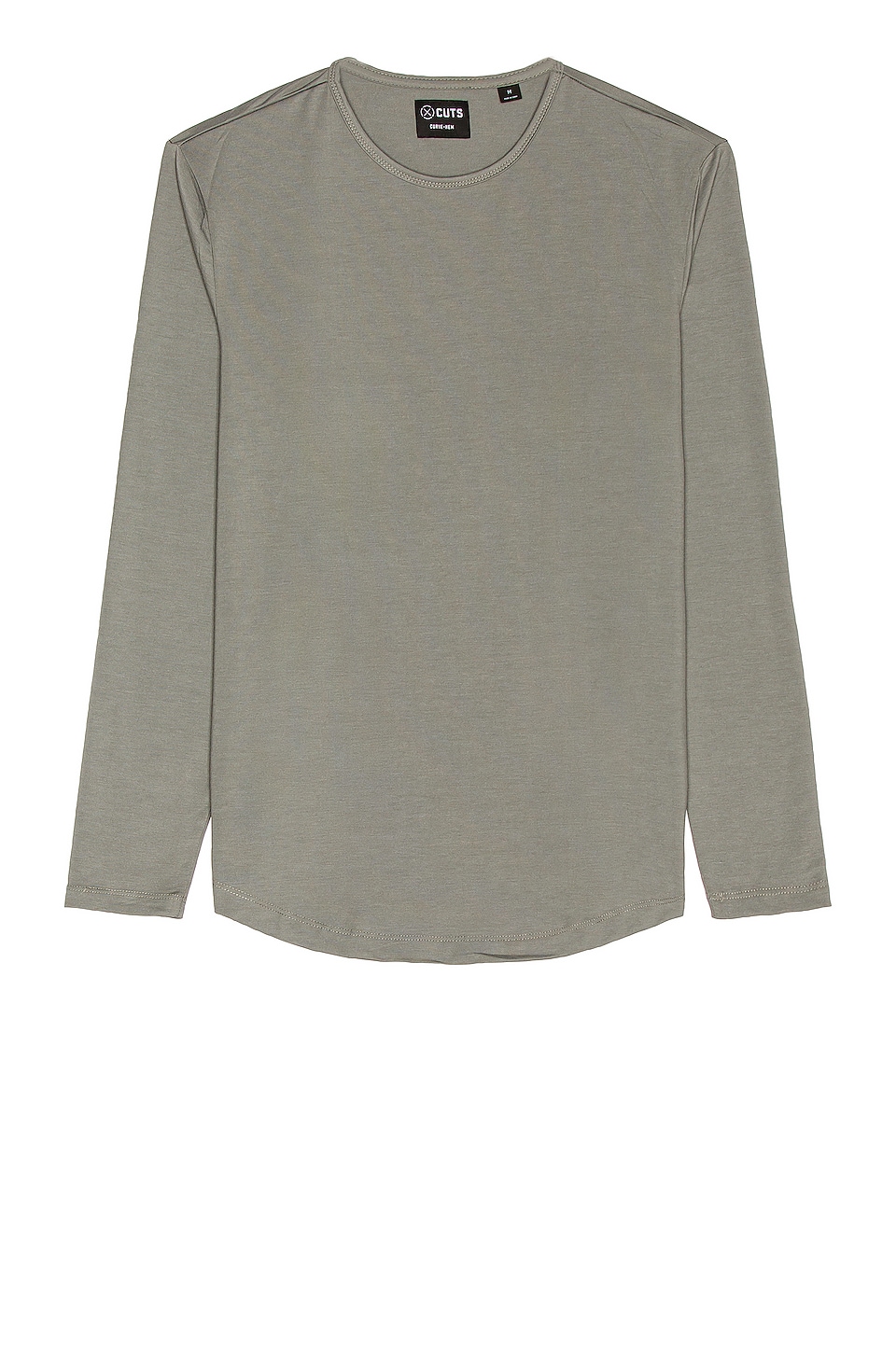 Cuts Long Sleeve Crew Curve Hem T-Shirt in Sage