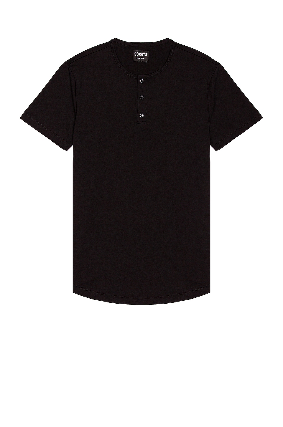 Image 1 of Henley Curve Hem T-Shirt in Black