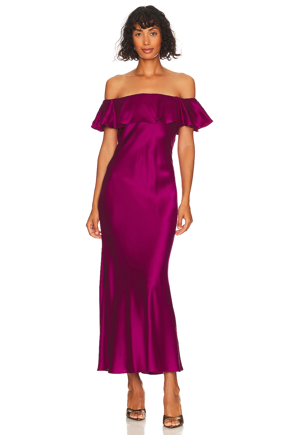 Image 1 of Off The Shoulder Midi Dress in Berry