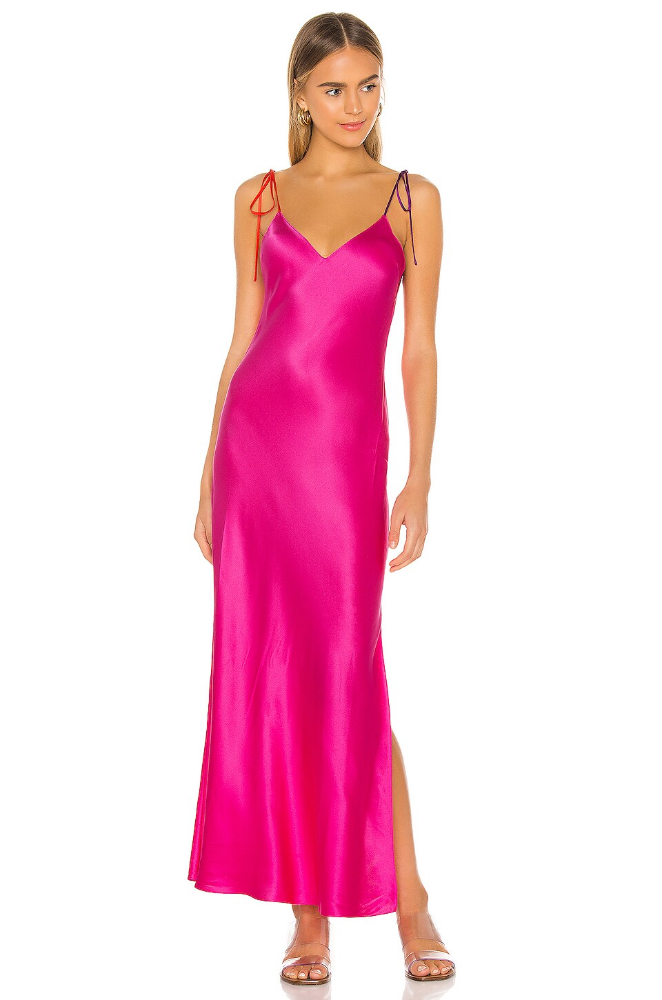 hot pink silk slip dress