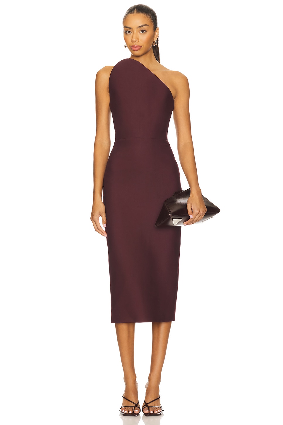 Asymmetric Cut Strapless Midi Dress