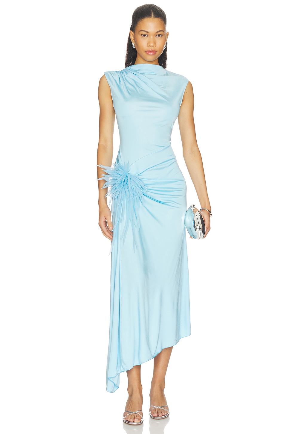 David Koma Cactus Dahlia Embroidered Draped Dress in Blue