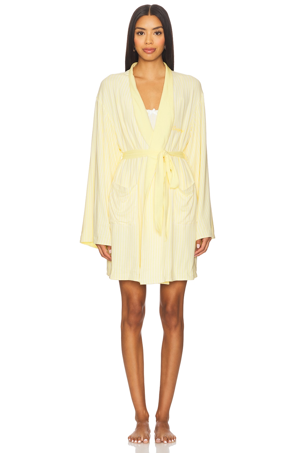 Dairy Boy Butter Robe in Lemon Pinstripe | REVOLVE