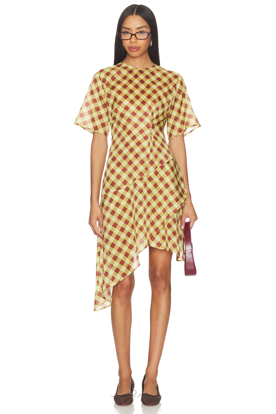 Damson Madder Harmony Midi Dress in Chocolate Avocado Gingham