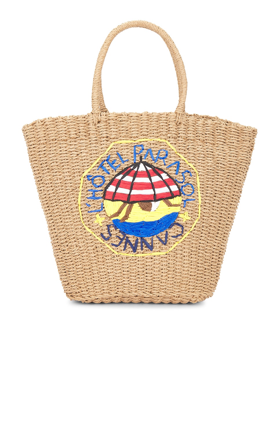 トートバッグ Damson Madder Straw Market Bag Damson Madder Straw Market Bag With L'hotel Embroidery in