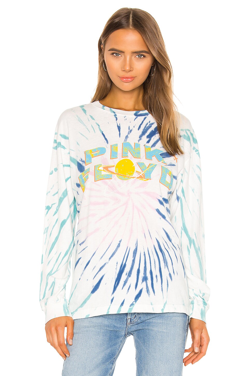 DAYDREAMER Pink Floyd Space Oversized Long Sleeve Tee in Goodbye Blue Tie Dye