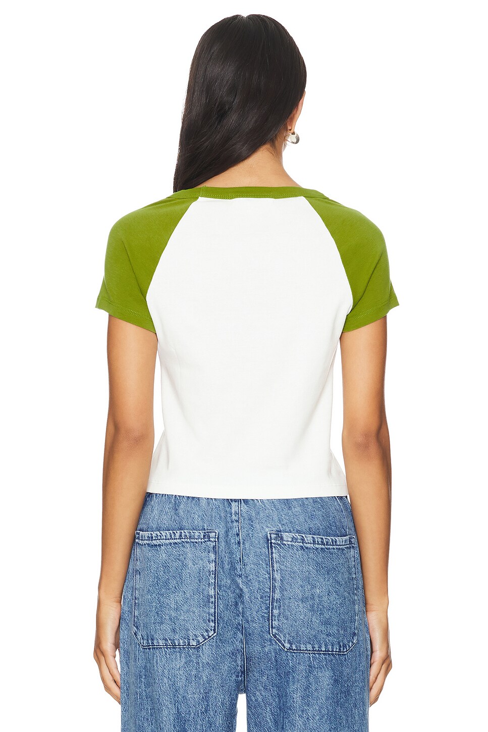 DAYDREAMER Not Shaken Shrunken Raglan in Olive Green Combo | REVOLVE