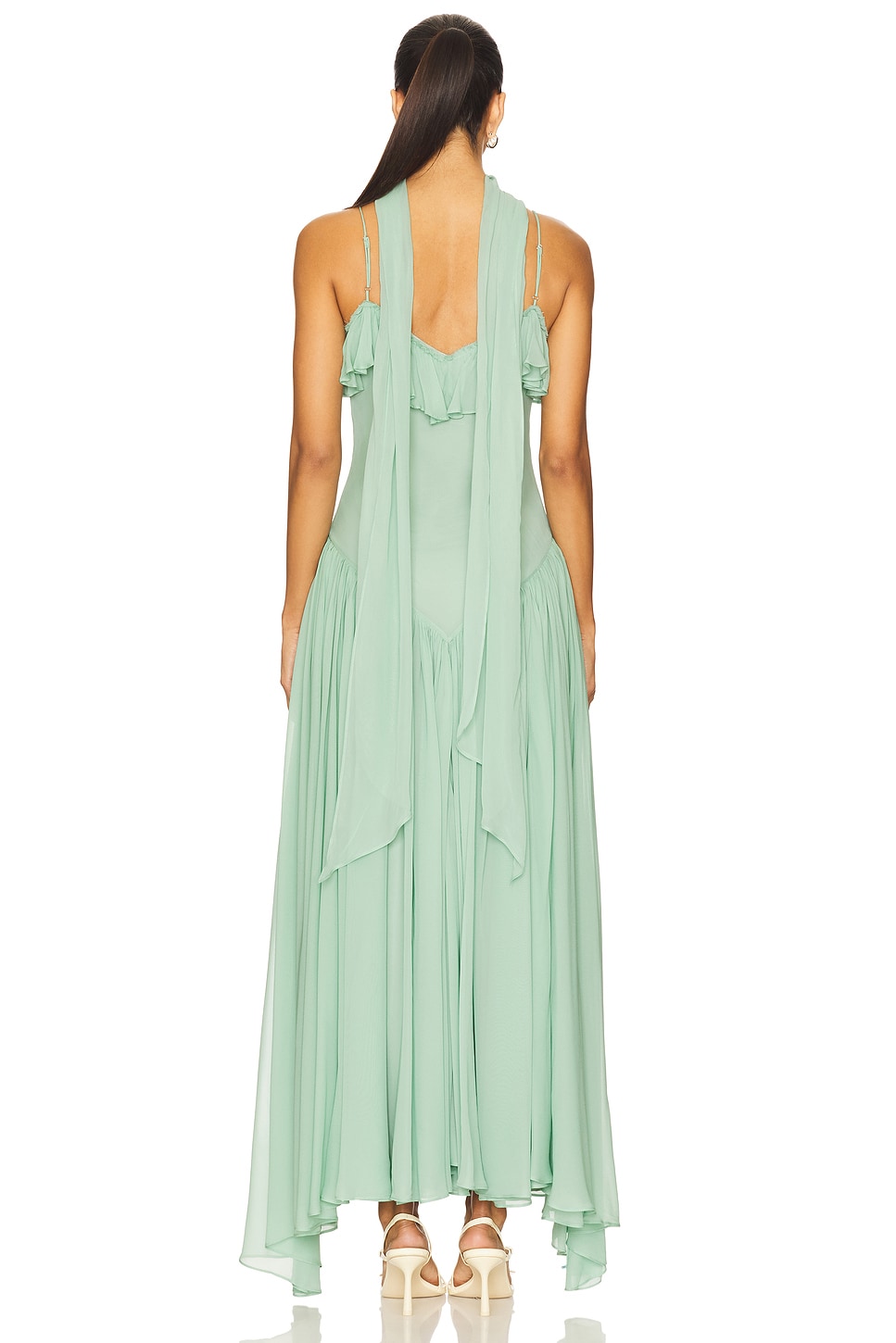 green emerald velvet dress ESPERANZA MAXI DRESS IN SEA GREEN SILK SATIN  DE LA VALI OFFICIAL