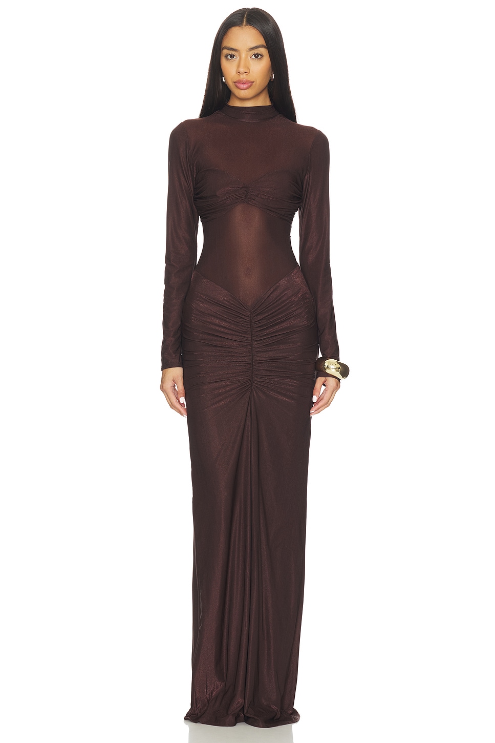 delfi brown dress Burgundy Satin Panelled Maxi Dress – Mint Velvet main image 1