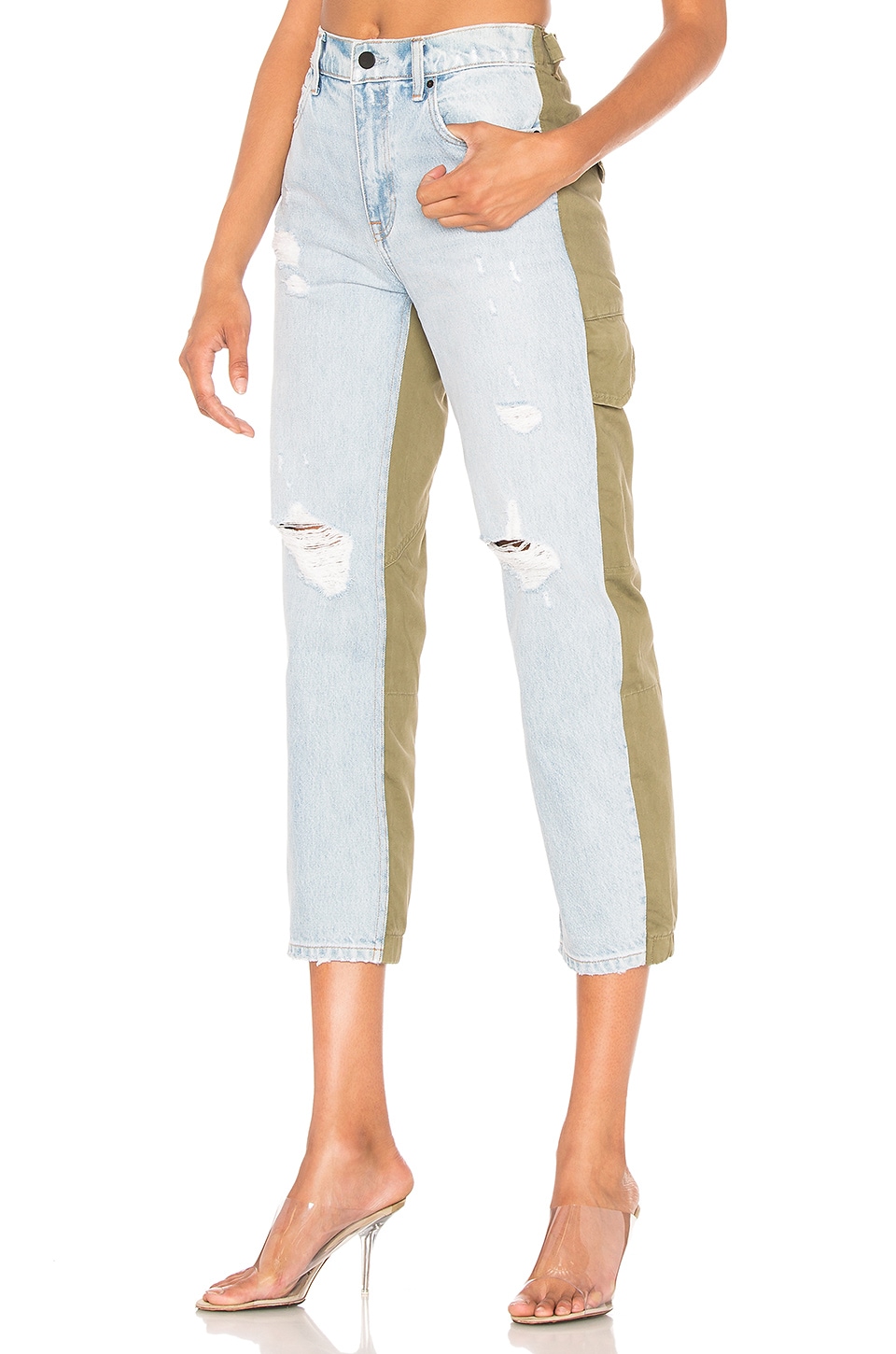 DENIM x ALEXANDER WANG Slack Mix Jean in Bleach & Army Green REVOLVE