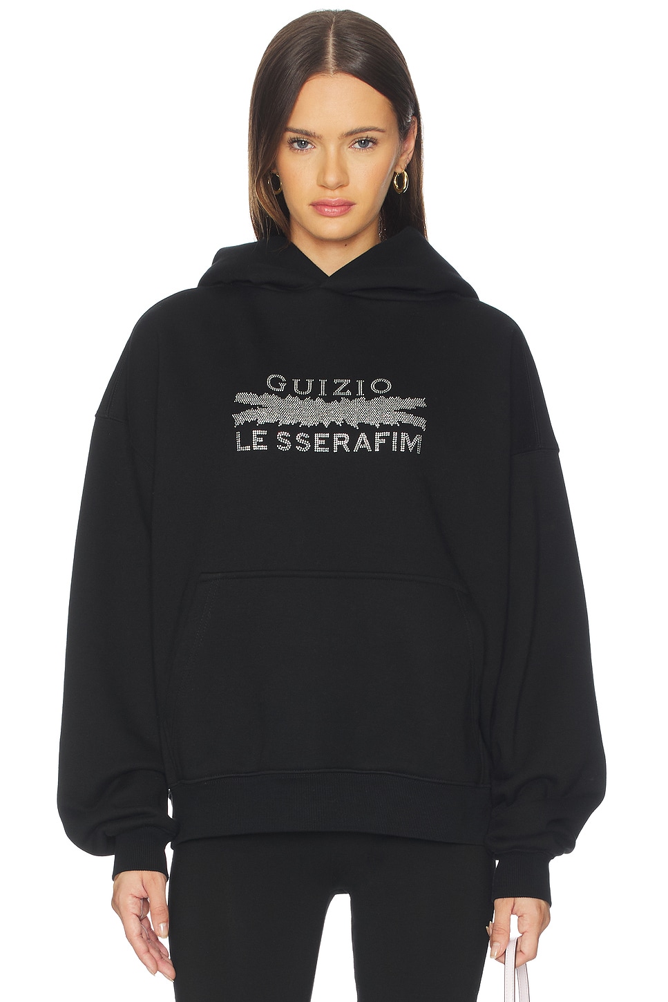 GUIZIO x REVOLVE x Le Sserafim Bedazzled Pull Over Hoodie in Black