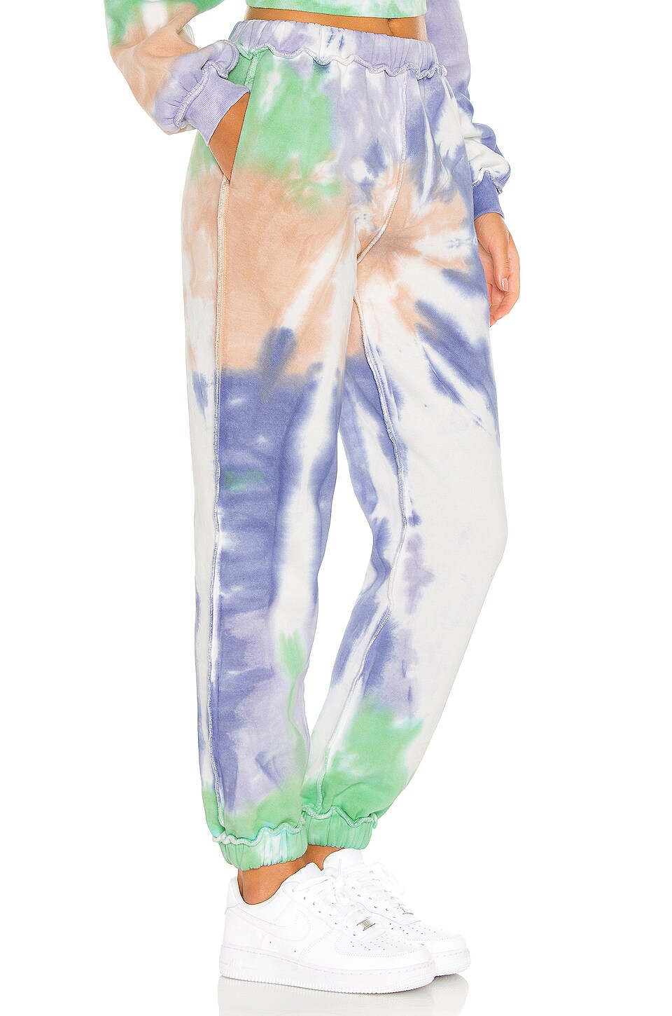 GUIZIO Exposed Seam Fleece Pants in Tie Dye