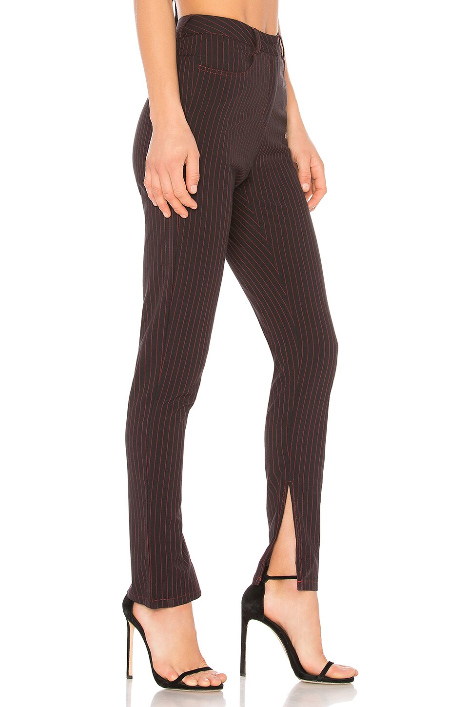 black and red pinstripe pants