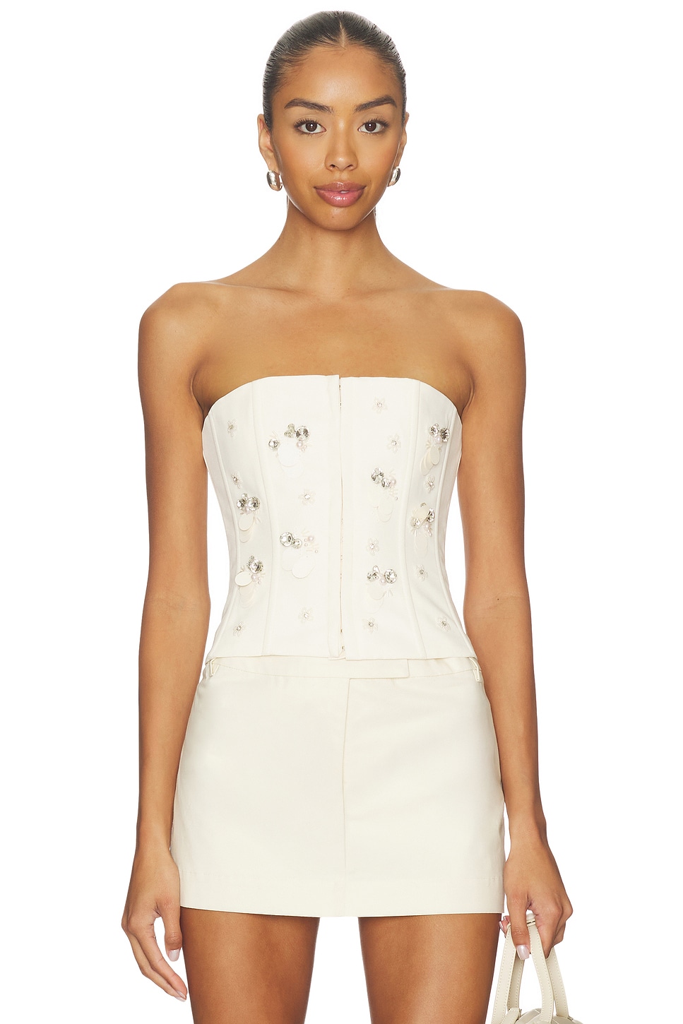 Embellished Twill Corset Top in Ivory
