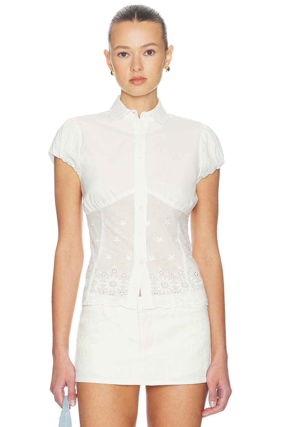 GUIZIO Rinka Embroidered Blouse in Ivory | REVOLVE