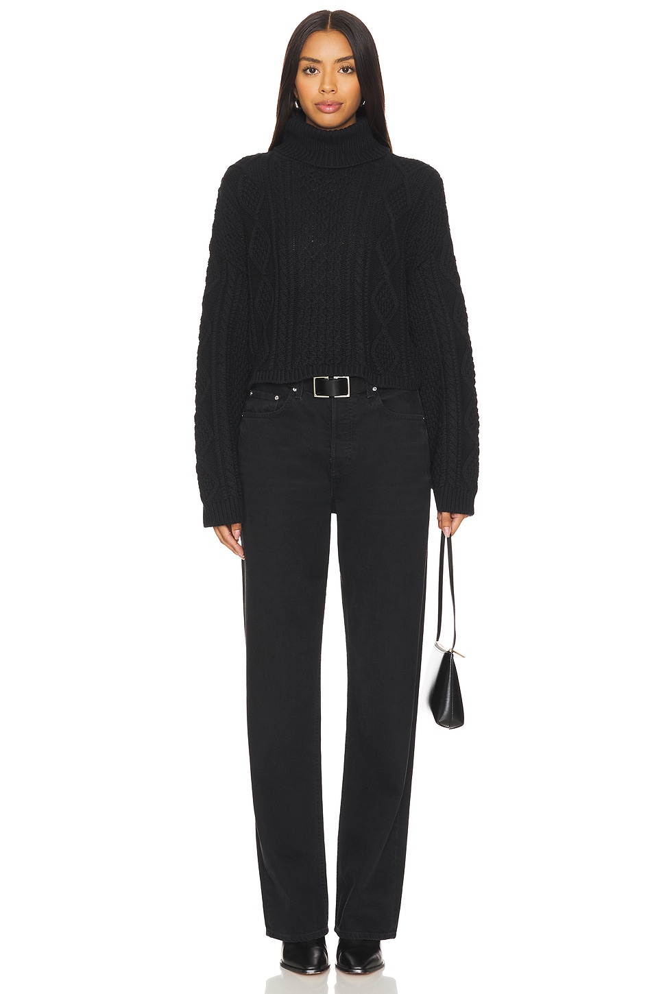 Denimist Cropped Cable Turtleneck Sweater in Black | REVOLVE Denimist Cropped Cable Turtleneck Sweater in Black | REVOLVE