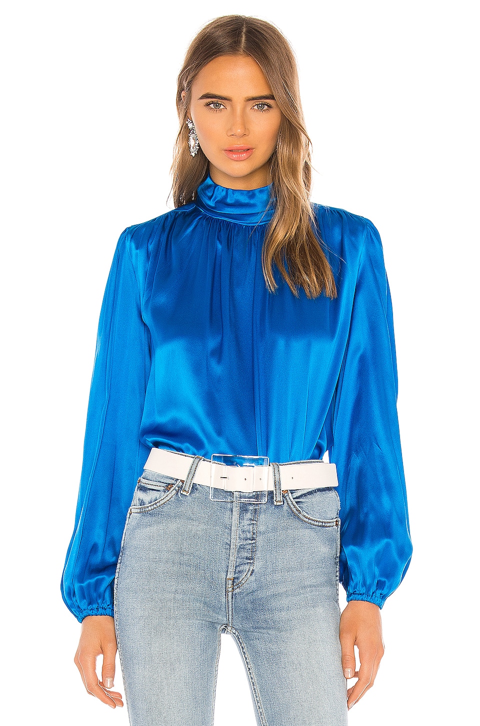 Divine Heritage Turtleneck Blouse in Azure Blue | REVOLVE